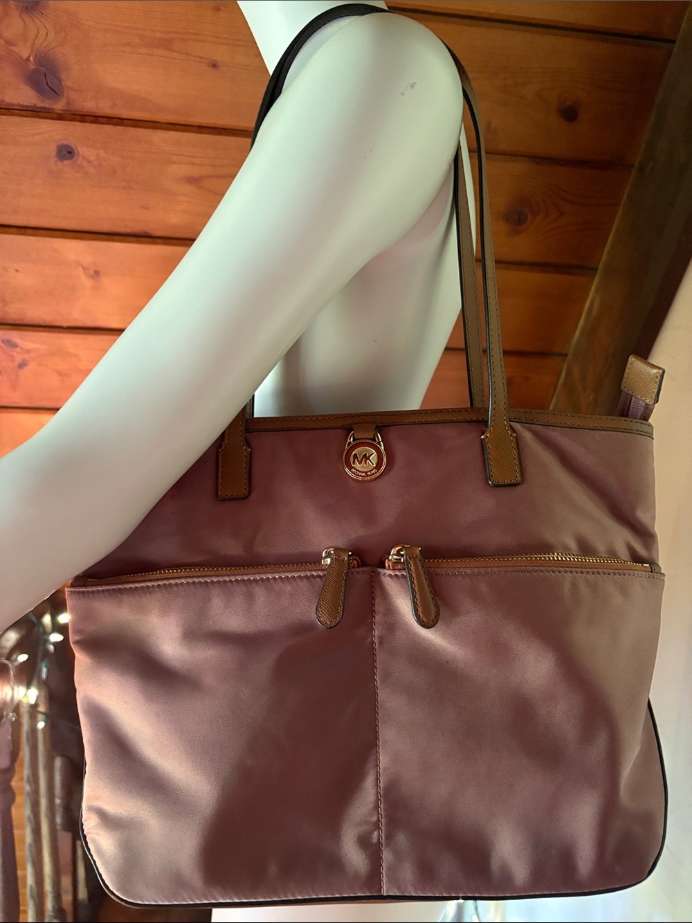Michael Kors Brown Nylon Jet Set Tote Laptop Travel Shoulder Bag Large